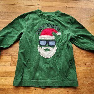 used boys Gymboree green long sleeve holiday shirt Christmas santa shades size 4